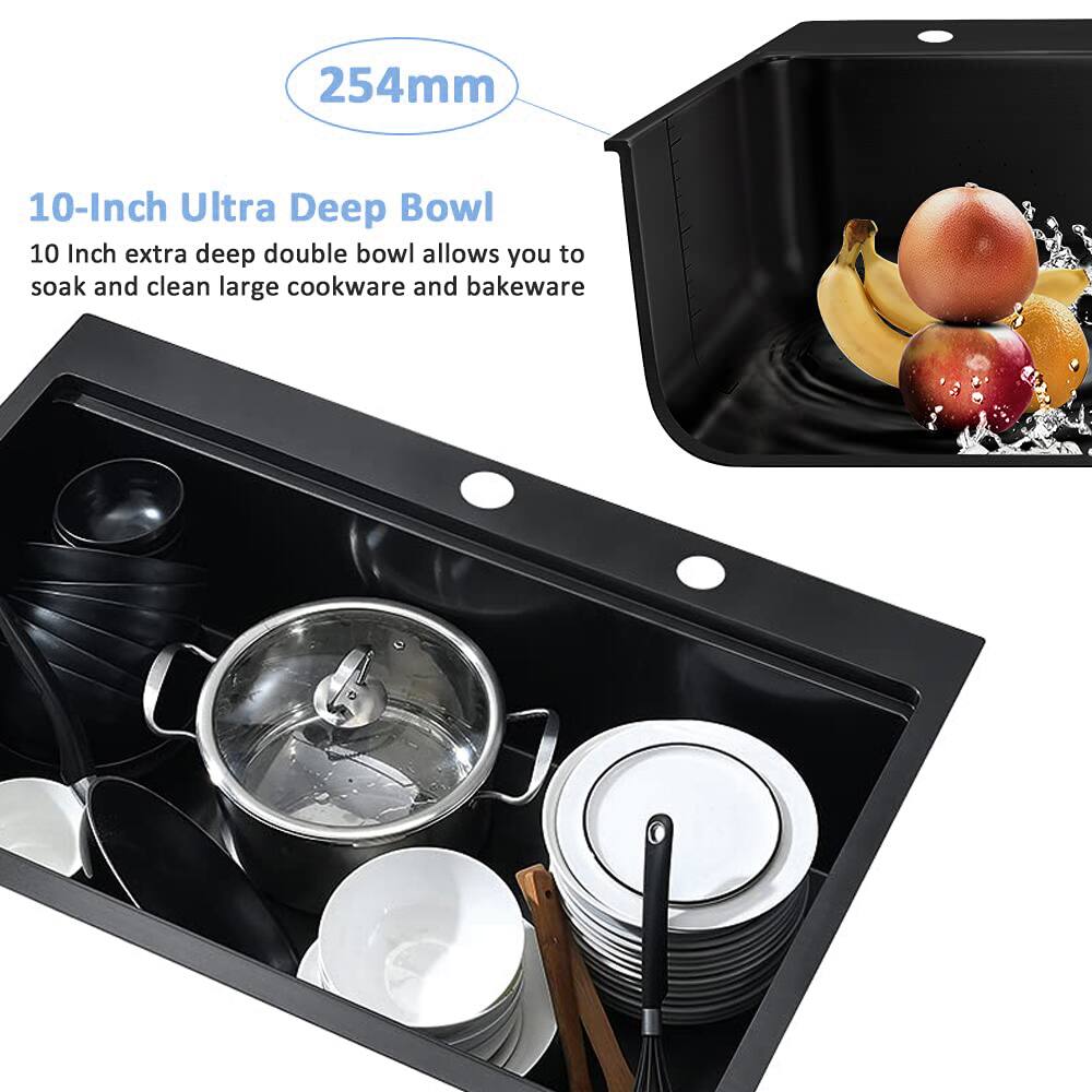 254mm

10-Inch Ultra Deep Bowl

10 Inch extra deep double bowl allows you to soak and clean large cookware and bakeware
