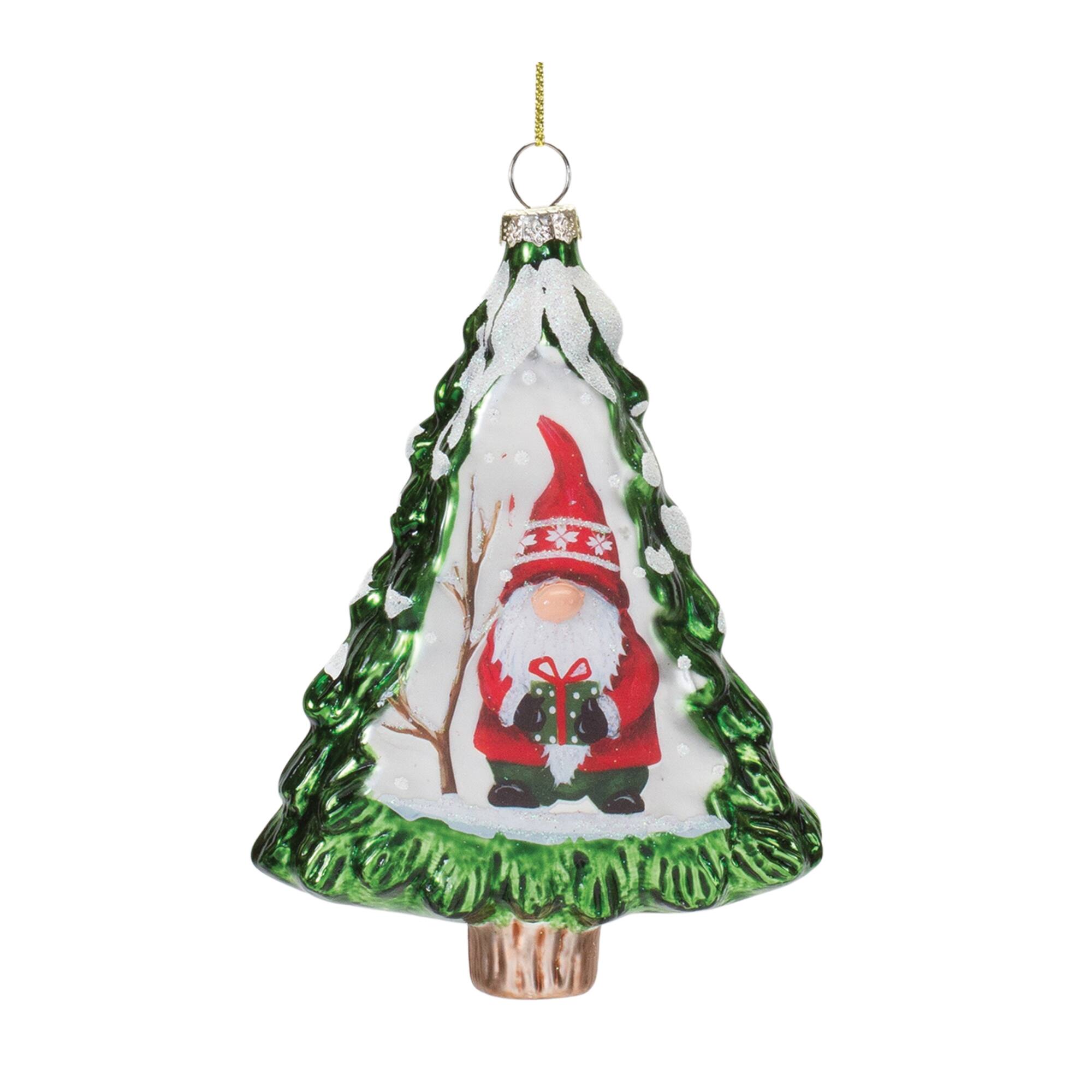 Left. BreeBe - Gnome Pine Tree Ornament (Set of 12) - Red, Green, White.