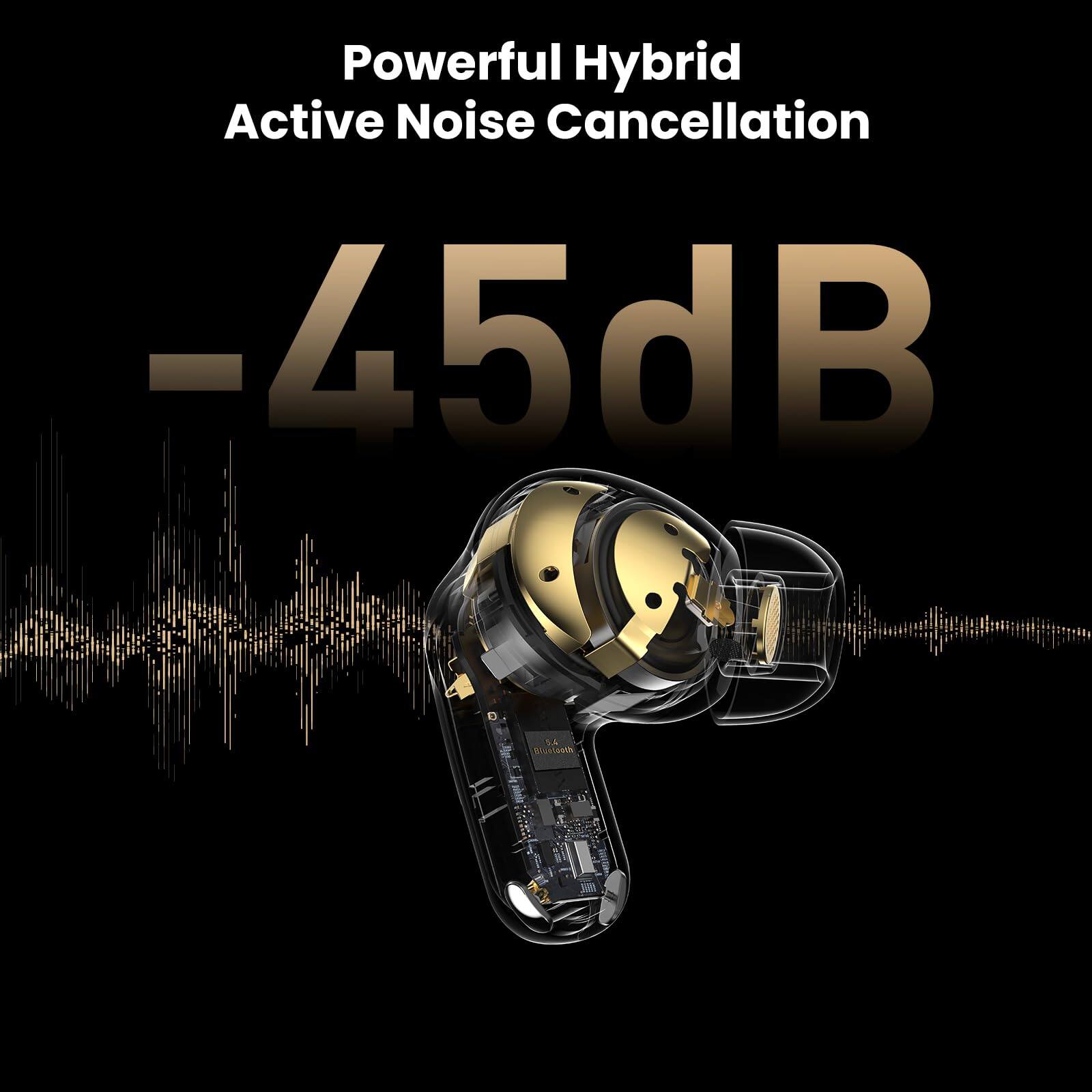 Powerful Hybrid Active Noise Cancellation  
-45dB