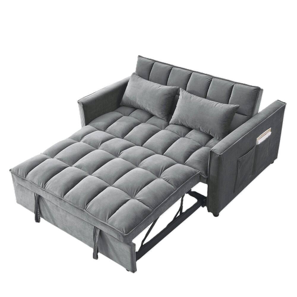 Alt View 4. Kadyn - 54 Inch Adjustable Backrest Sofa, Sofa Bed, Futon Sofa with Double Armrest and Pouch for Living Room - Medium grey.
