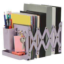 Unique Bargains - Adjustable Book Ends, 6.5" Tall Heavy Duty Metal Adjustable Bookends, with Removable Pen Holder Tray and 3 Hook-up - Purple