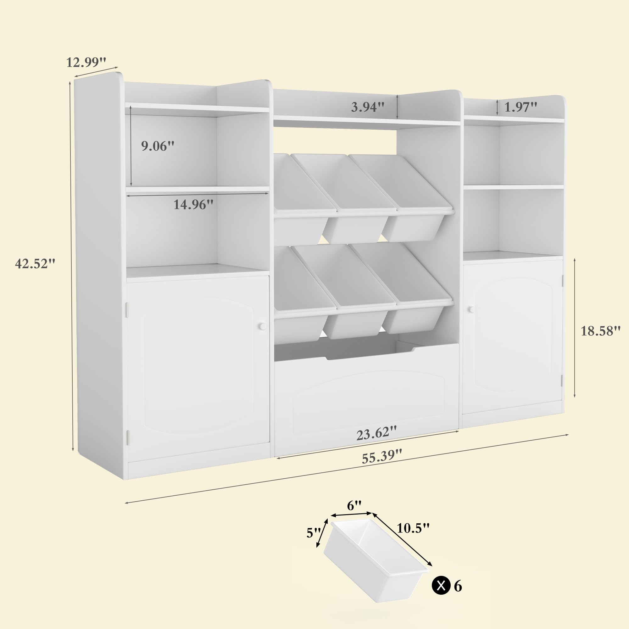 12.99"  
42.52"  
9.06"  
14.96"  
3.94"  
1.97"  
55.39"  
23.62"  
18.58"  
6"  
5"  
10.5"  
× 6