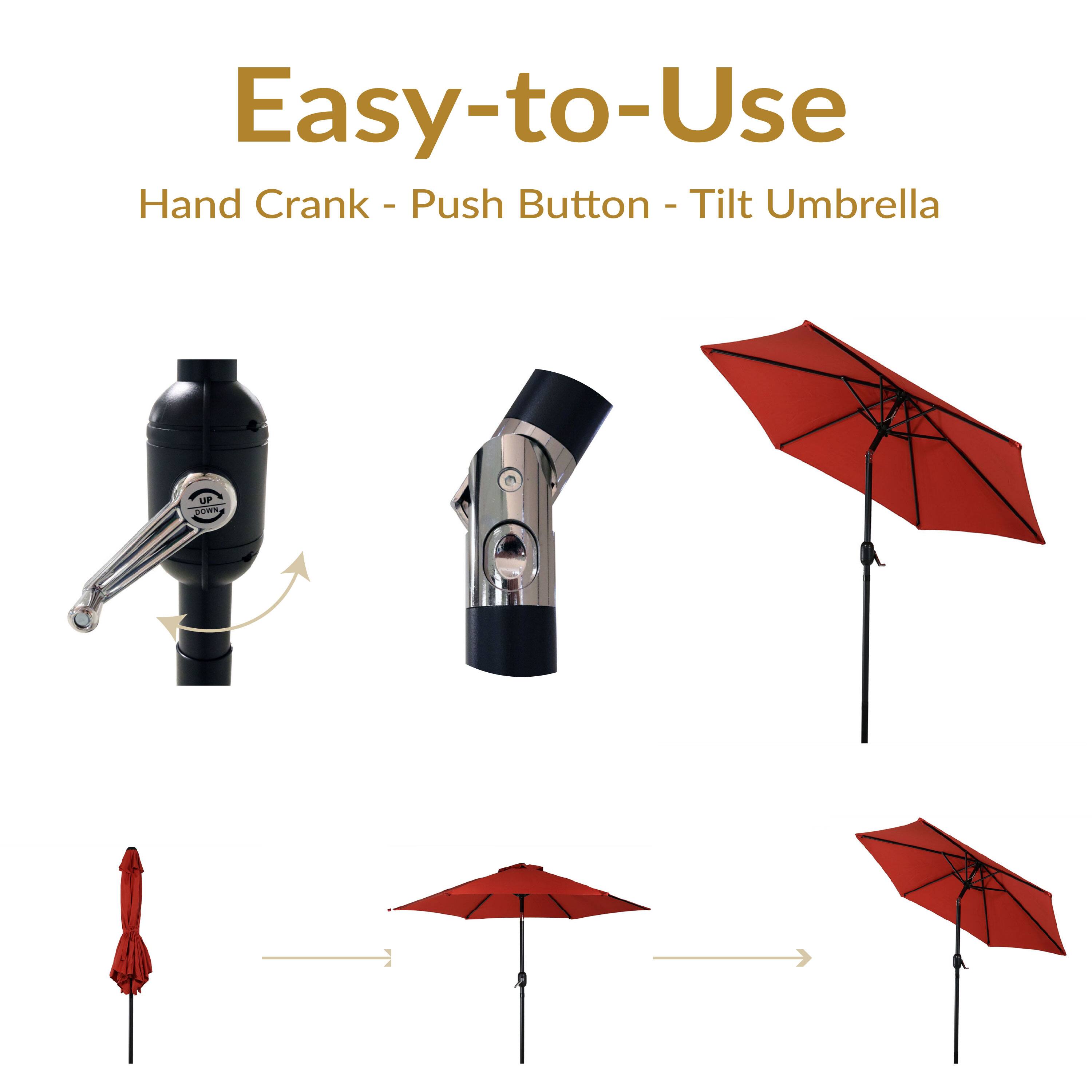 Easy-to-Use  
Hand Crank - Push Button - Tilt Umbrella