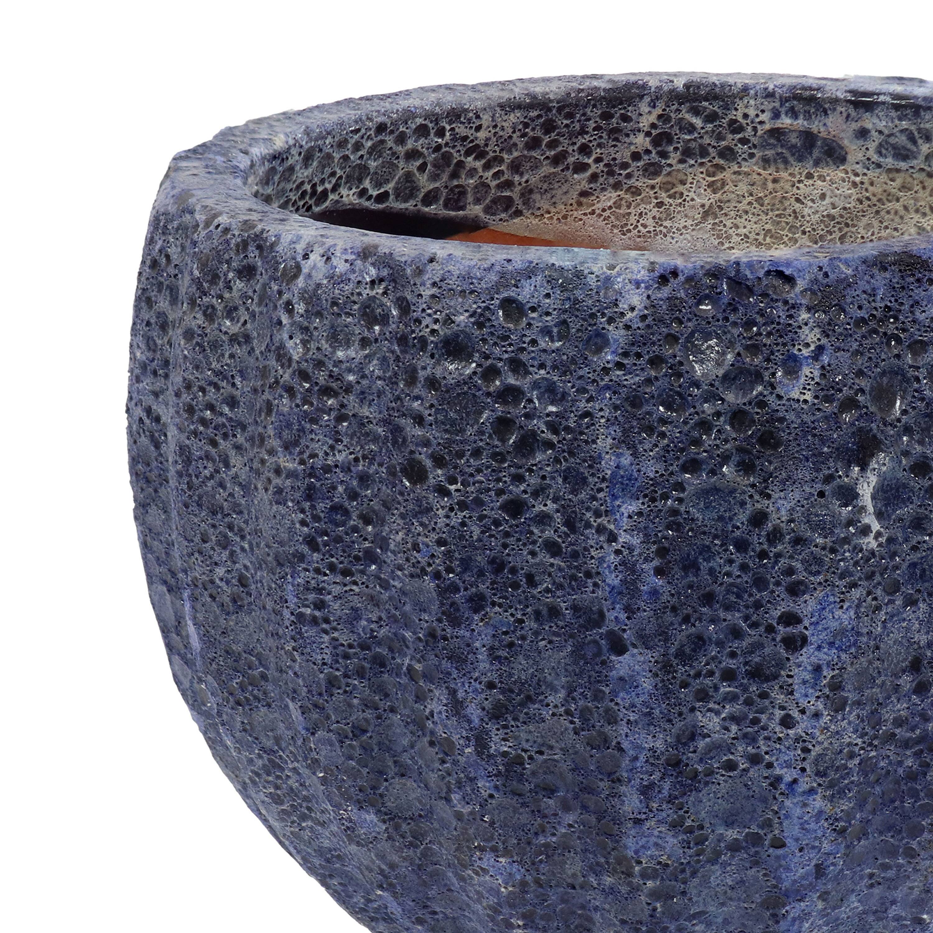 Alt View 7. Sunnydaze - 13.5" Fluted Lava Finish Ceramic Planter - Dark Blue.