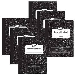 Pacon - Composition Book, Black Marble, Unruled 9-3/4" x 7-1/2", 100 Sheets, Pack of 6