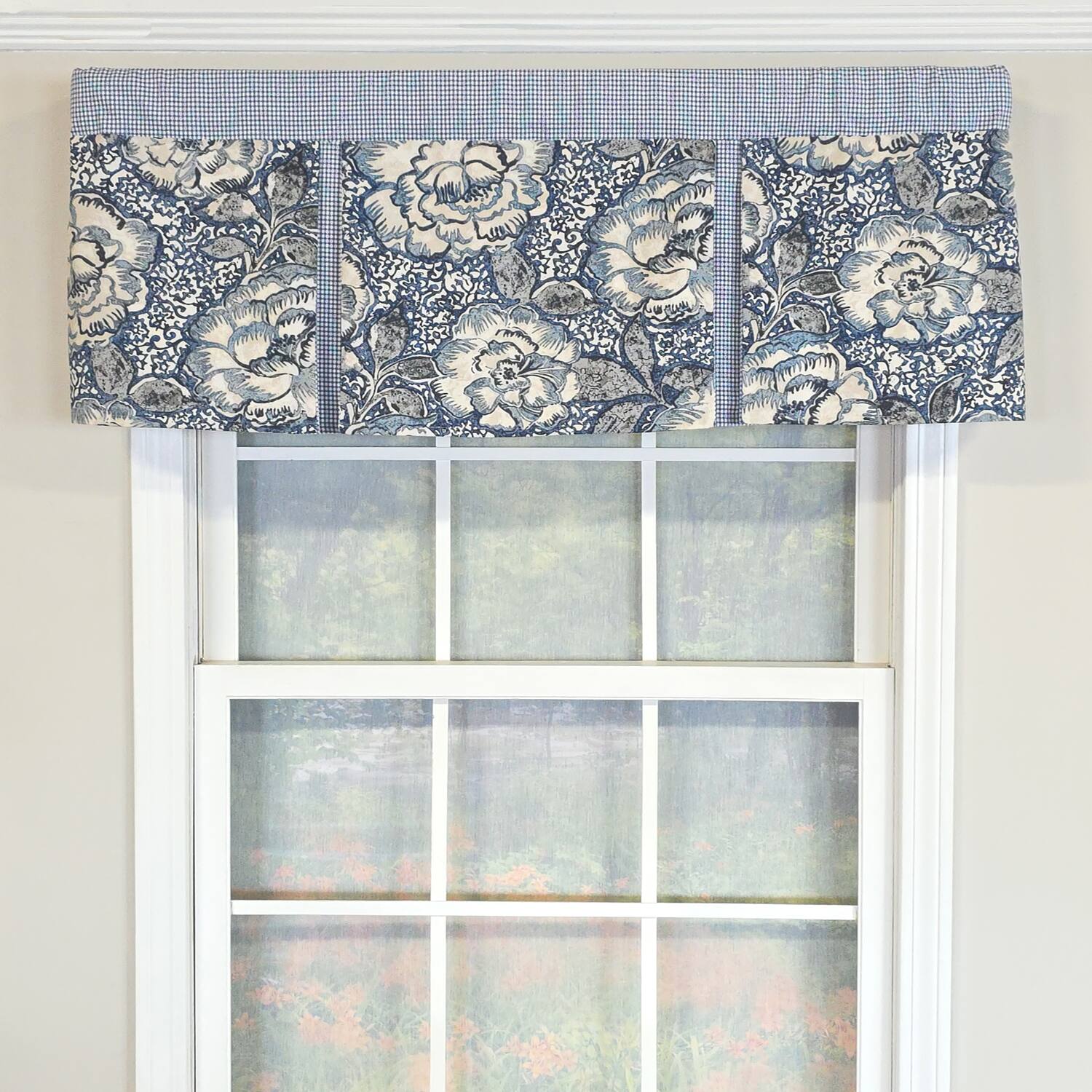 Angle. RLF Home - RLF Home 100% Cotton Peony Ball Pleated  Unlined Windows Rod Pocket Valance 50" x 17"  Blue - Blue.