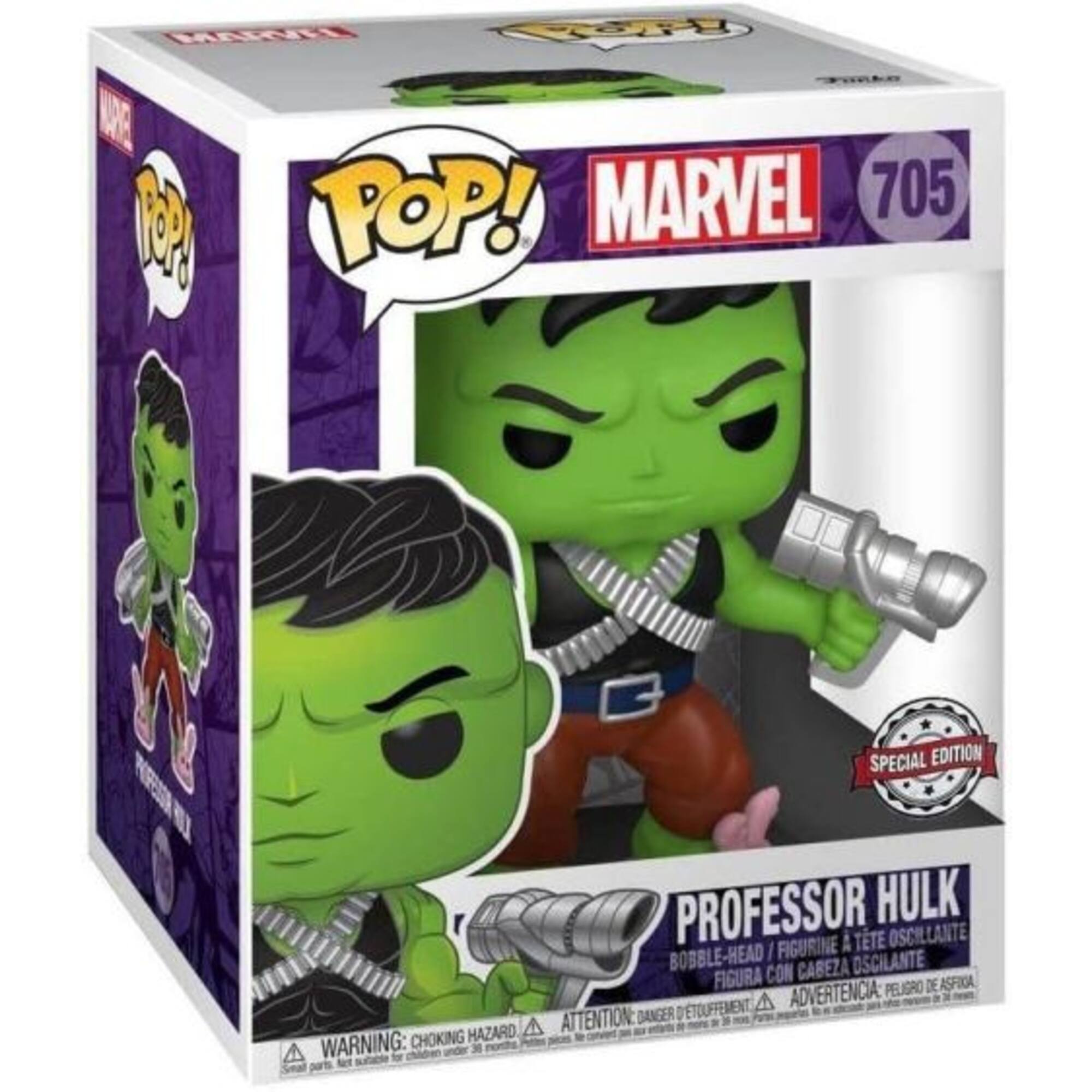 FIm F MAE POP! MARVEL 705 P SPECIAL EDITION PROFESSOR HULK FIGURINE A TTE OSCILLANTE BOBBLE-HEAD I CON CABEZA OSCILANTE FIGURA PELIGRO DE ASFIXIA ETOUFFEMENT A ADVERTENCIA ATTENTION: DANGER HAZARD A WARNING: CHOKING