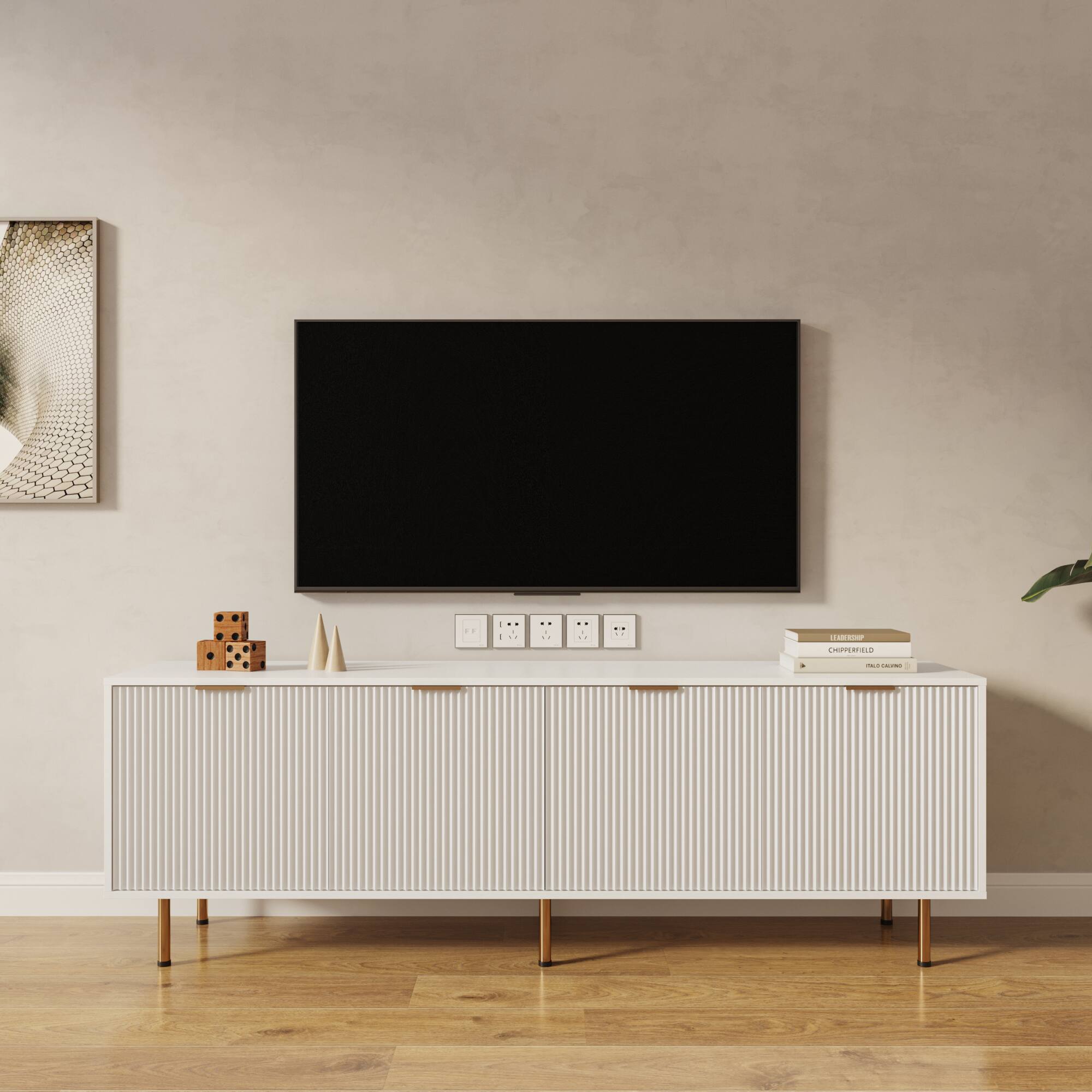 APRILSOUL - Modern warm TV cabinet for 80 inch TV Stands for Living Room Bedroom - White