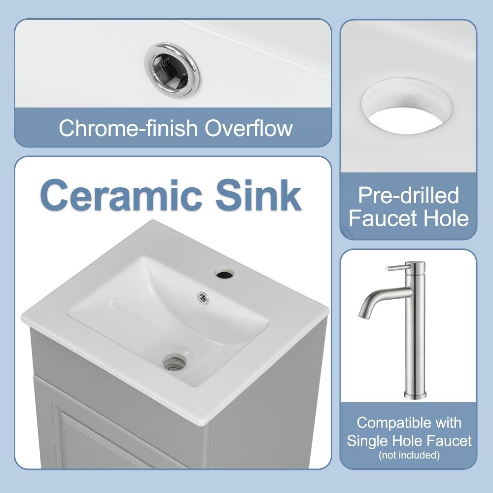 Chrome-finish Overflow  
Ceramic Sink  
Pre-drilled Faucet Hole  
Compatible with Single Hole Faucet (not included)