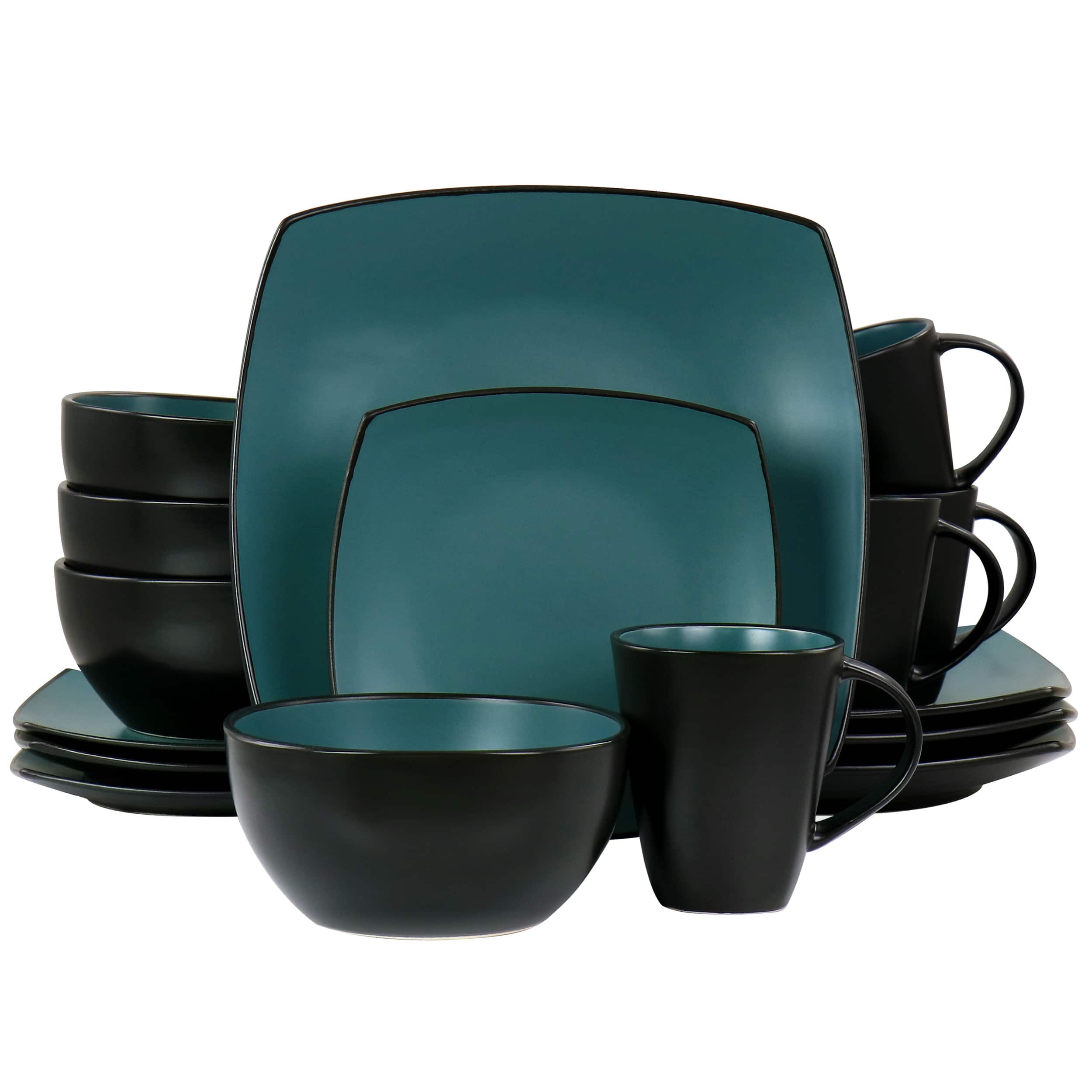 Gibson - Elite Soho Lounge 16 Piece Matte Glaze Square Dinnerware Set - Teal