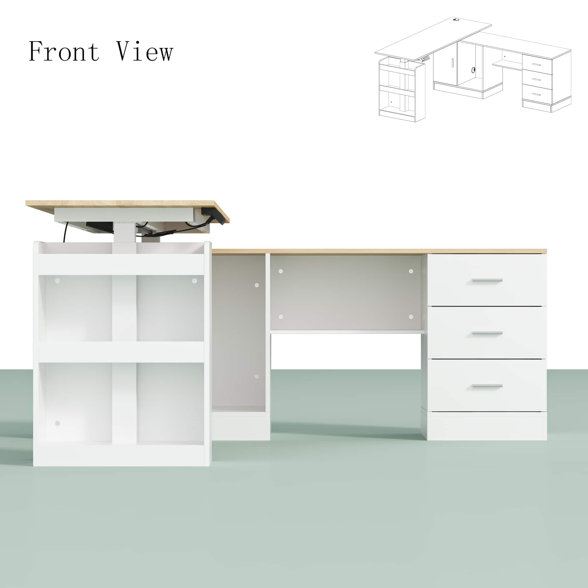 Famapy - Electric Standing Desk: Adjustable Height, Ergonomic Design for Home & Office - White & Wooden