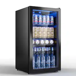 Manastin - 3.2 Cu.Ft Beverage Cooler, Electronic Temp Control, Double‑Pane Glass Door, Interior Light, Adjustable Shelves - Black