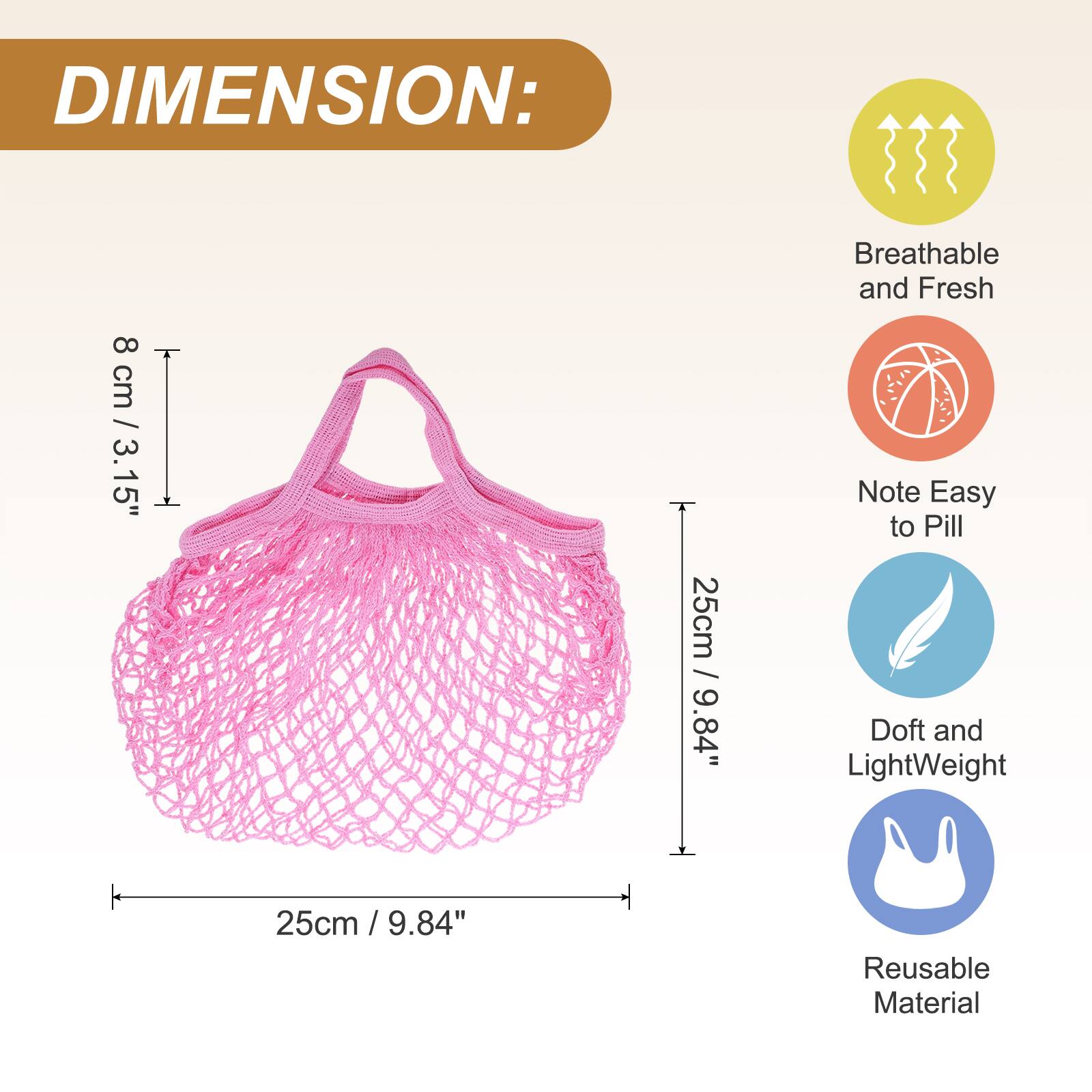 DIMENSION: Breathable and Fresh 8 cm / 3.15" 15" 25cm / 9.84" Note Easy to Pill Doft and LightWeight 25cm / 9.84" Reusable Material