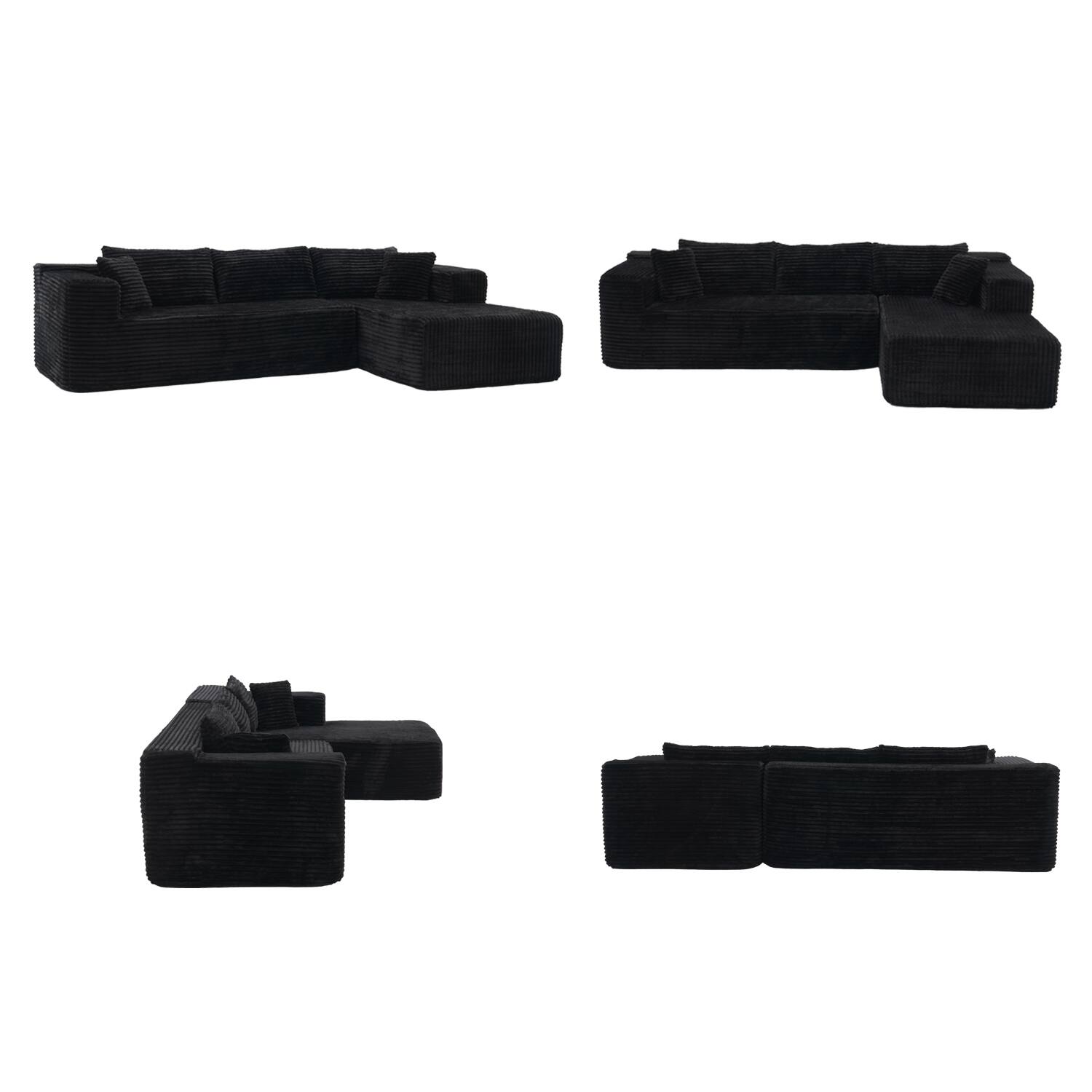 Alt View 8. FUFU&GAGA - Modular Corduroy L-Shaped Sectional Sofa with Chaise, High-Density Foam Cushions and Matching Pillows - Black.