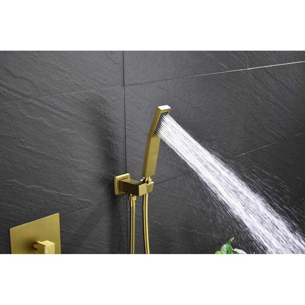 Back. JUJABU - Brushed Gold Shower System with 16 inch Shower Head and Tub Spout - Brushed Gold.