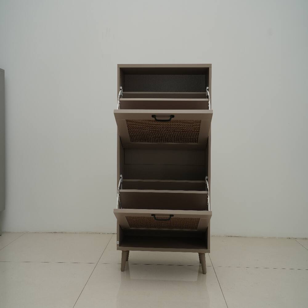 Angle. Loheer - Loheer 2-Tier Shoe Rack for Entryway, Antique Grey Shoe Storage Organizer, Holds 12 Pairs - Antique Grey.