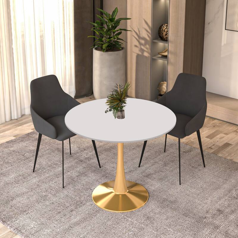 Angle. LeisureMod - Bristol 31" Round Minimalist Dining Table, Sintered Stone or MDF Top - Space-Saving Pedestal Base Kitchen & Cafe Table - MDF - White.