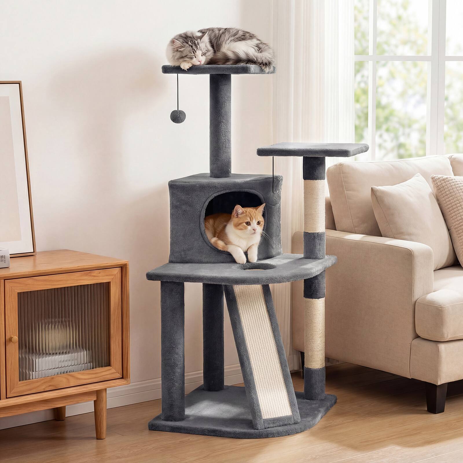 Alt View 3. Gymax - Gymax Cat Tree Multi-Level Cat Tower w/ Top Perches & Cozy Condo Climbing Ladder Dark Gray.