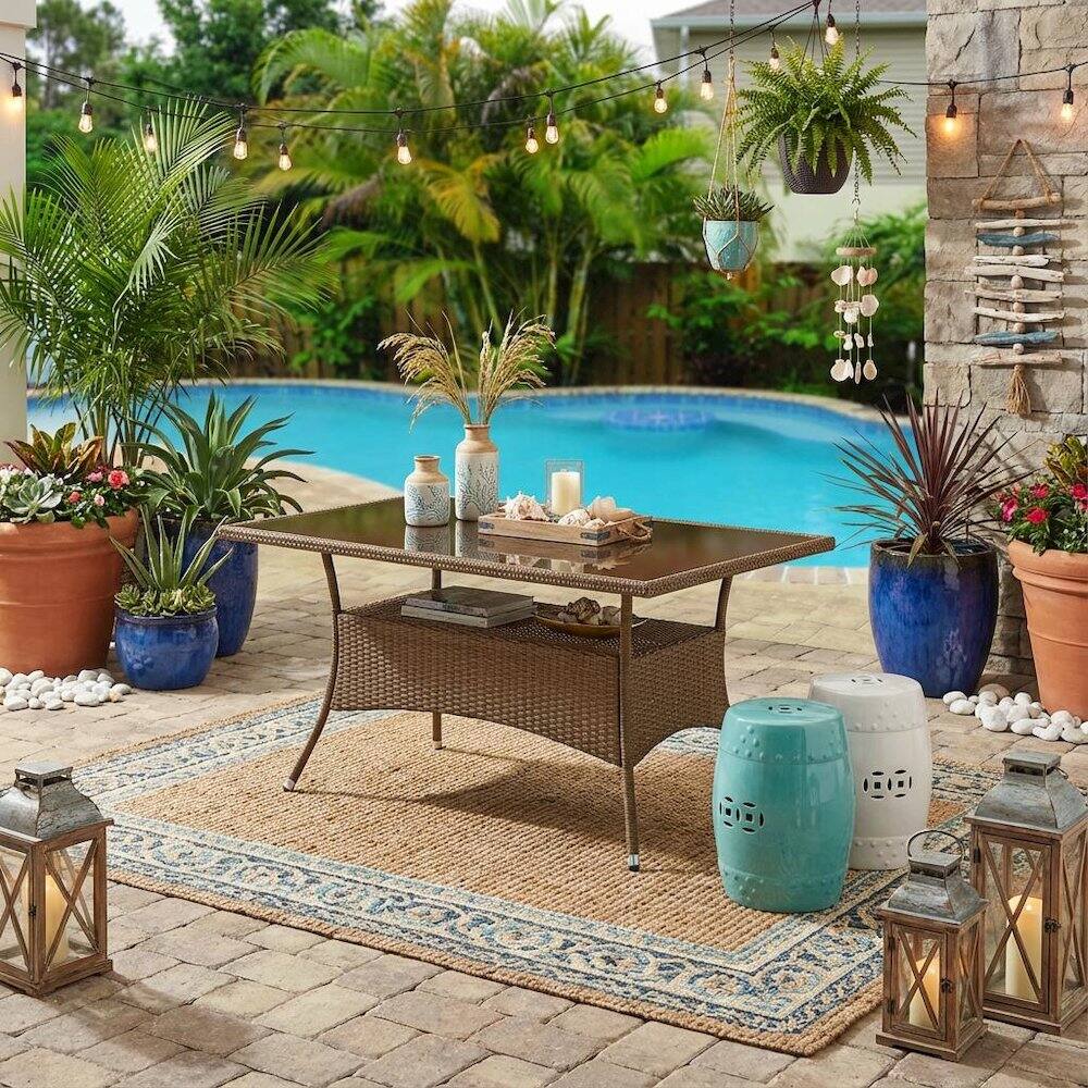 Alt View 1. Outdoor Escape - Brown Wicker Patio Bistro Table with Durable Frame and Weatherproof Design - Brown.
