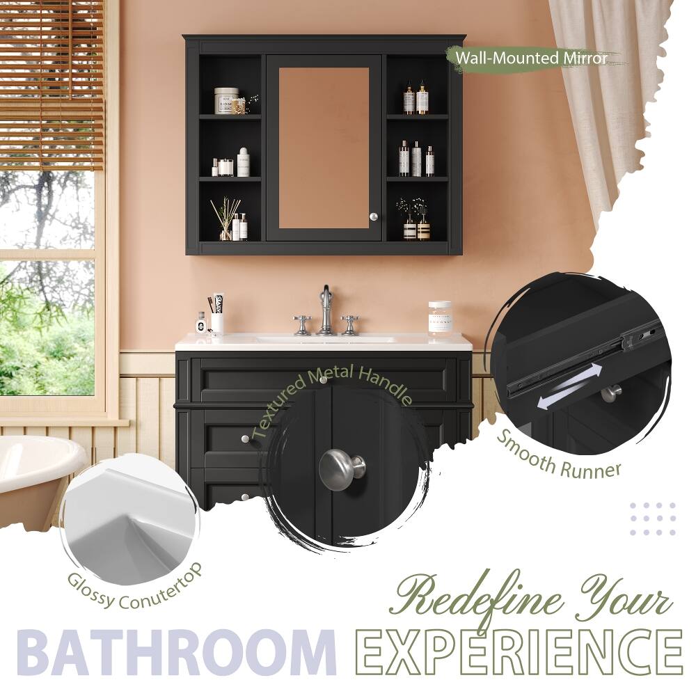 Loheer 36 inch Bathroom Vanity with Medicine Cabinet, Ceramic Single ...