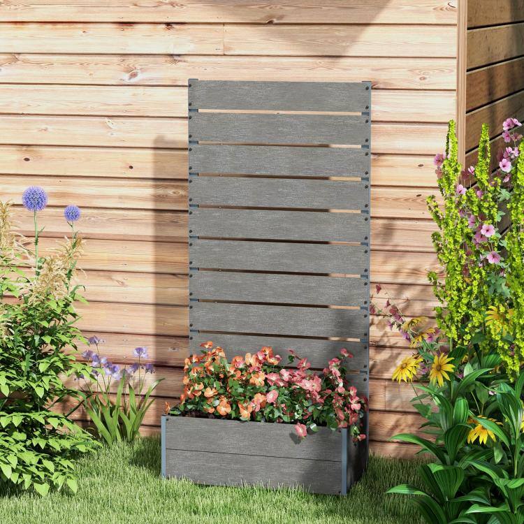 Alt View 9. PULUZ - Trellis Planter for Climbing Plants, Raised Garden Bed with Trellis, Planter Box for Outdoor - Gray.