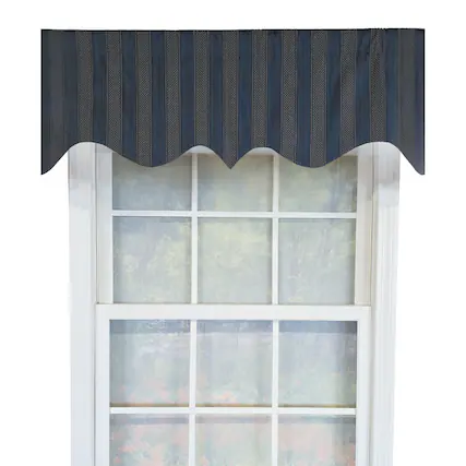 Front. RLF Home - RLF Home Bronte Regal 100% Cotton Rod Pocket Fully Lined Window Valance 50"x17" Navy - Navy.