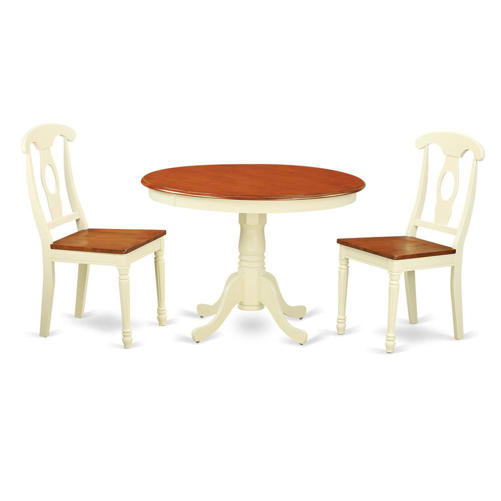 Angle. East West Furniture - 3 Pc set with a Round Kitchen Table and 2 Wood Dinette Chairs in Buttermilk and Cherry . - Buttermilk & Cherry.