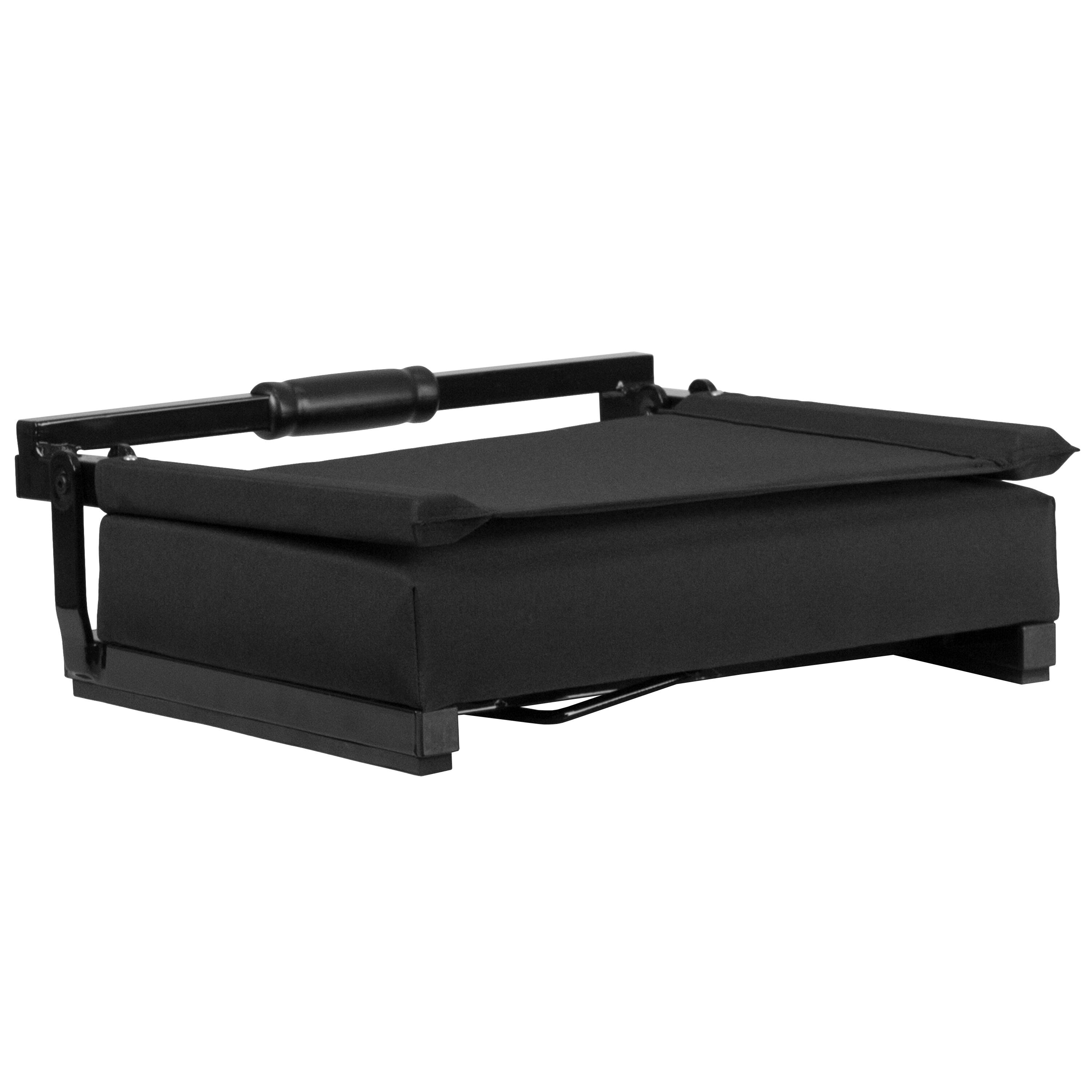 Alt View 2. Emma + Oliver - 500 lb. Rated Lightweight Stadium Chair with Handle & Ultra-Padded Seat - Black.