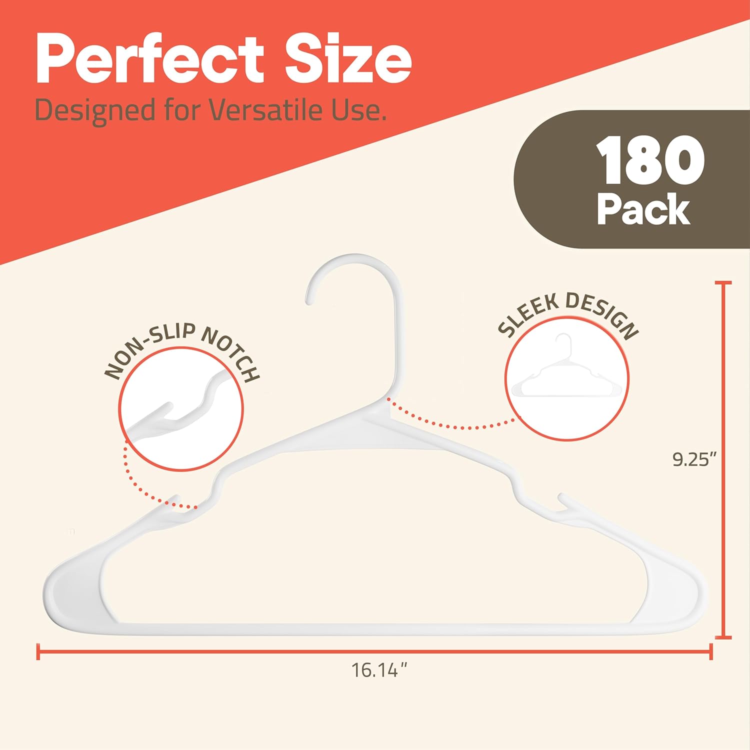 Perfect Size, Designed for Versatile Use, 180 Pack, Non-Slip Notch, Sleek Design, 9.25", 16.14"