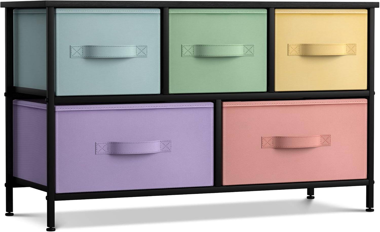Alt View 6. Sorbus - Sorbus Dresser with 5 Drawers - Storage Chest Organizer Unit with Steel Frame, Wood Top, Easy Pull Fabric Bins Bedroom - Pastel black.