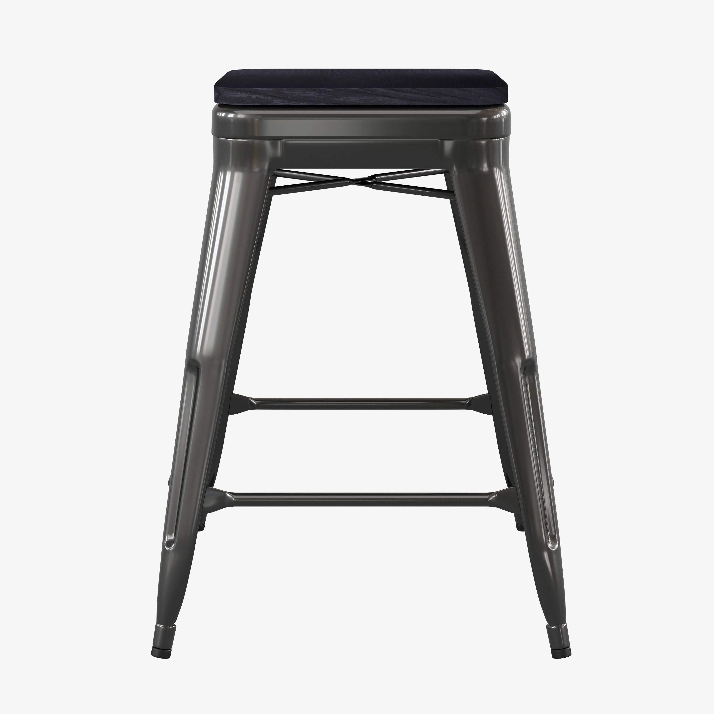 Alt View 10. Emma + Oliver - Kam Backless Metal Indoor-Outdoor Stool with All-Weather Polystyrene Seat - Black Seat/Black Frame.