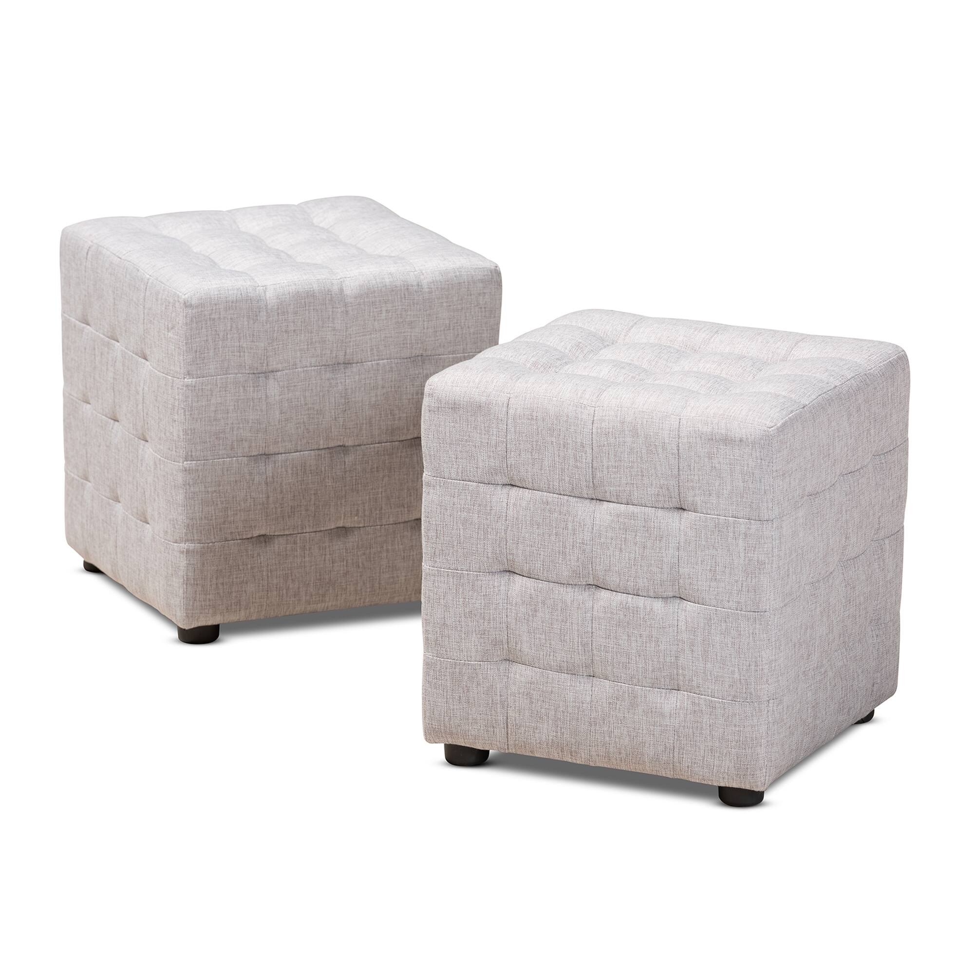 Front. Baxton Studio - Elladio Modern and Contemporary Fabric Upholstered Tufted Cube Ottoman Set - Grayish Beige.