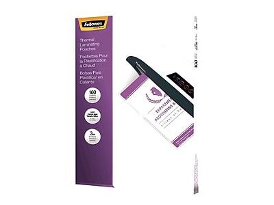 Fellowes Thermal Laminating Pouches  
Pochettes Pour la Plastification à Chaud  
Bolsas Para Plastificar en Caliente  

100 Pouches  

Thermal Laminating Pouches  
Pochettes Pour la Plastification  
Bolsas Para Plastificar  

100 Pouches  

3 mil  

Departing & Accounting