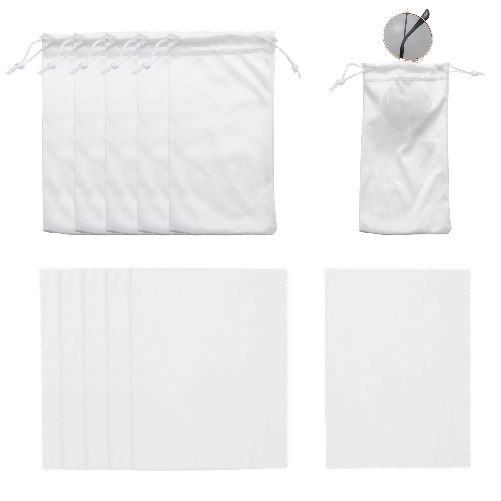 "Unique Bargains - 6pcs Microfiber Eyeglass Case 7.1x3.5"" Drawstring Pouch with 6 Cleaning Cloths - White" price history on PriceWatchPro