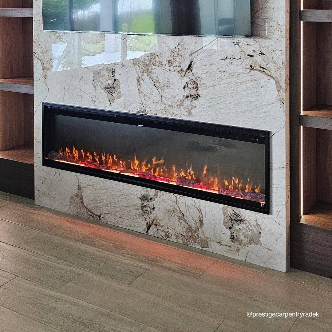 Angle. Touchstone Home Products - 72 in. Wall Mounted Recessed Sideline Elite Pro Smart Electric Fireplace 1500W - Black.