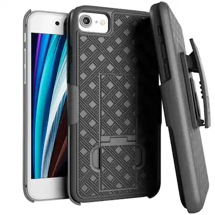 Front. RomeTech - Shell Holster Combo Case for Apple iPhone SE (3rd Generation) - Black - Black.