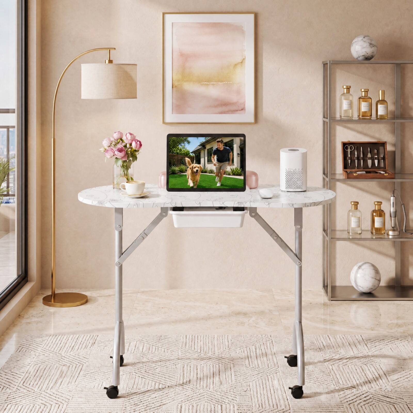 Alt View 7. Costway - Costway Portable Nail Table Station with Oxford Bag Case Sliding Drawer Leather Hand Pillow - White.