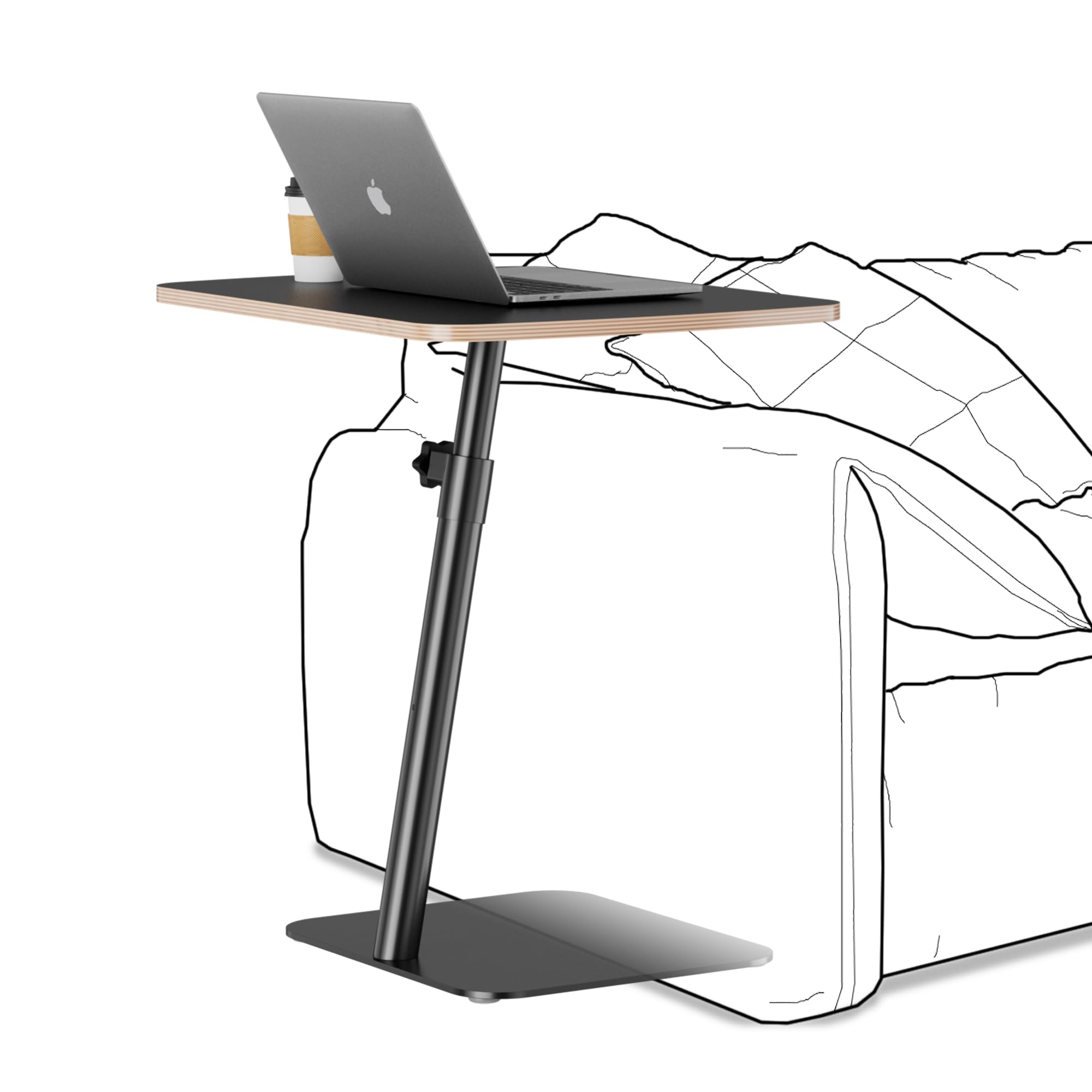 Front. Fabibe - Height Adjustable End Table - Small Couch Side For Spaces Modern C Shaped Bedside That Slide Under White Wood - Black.