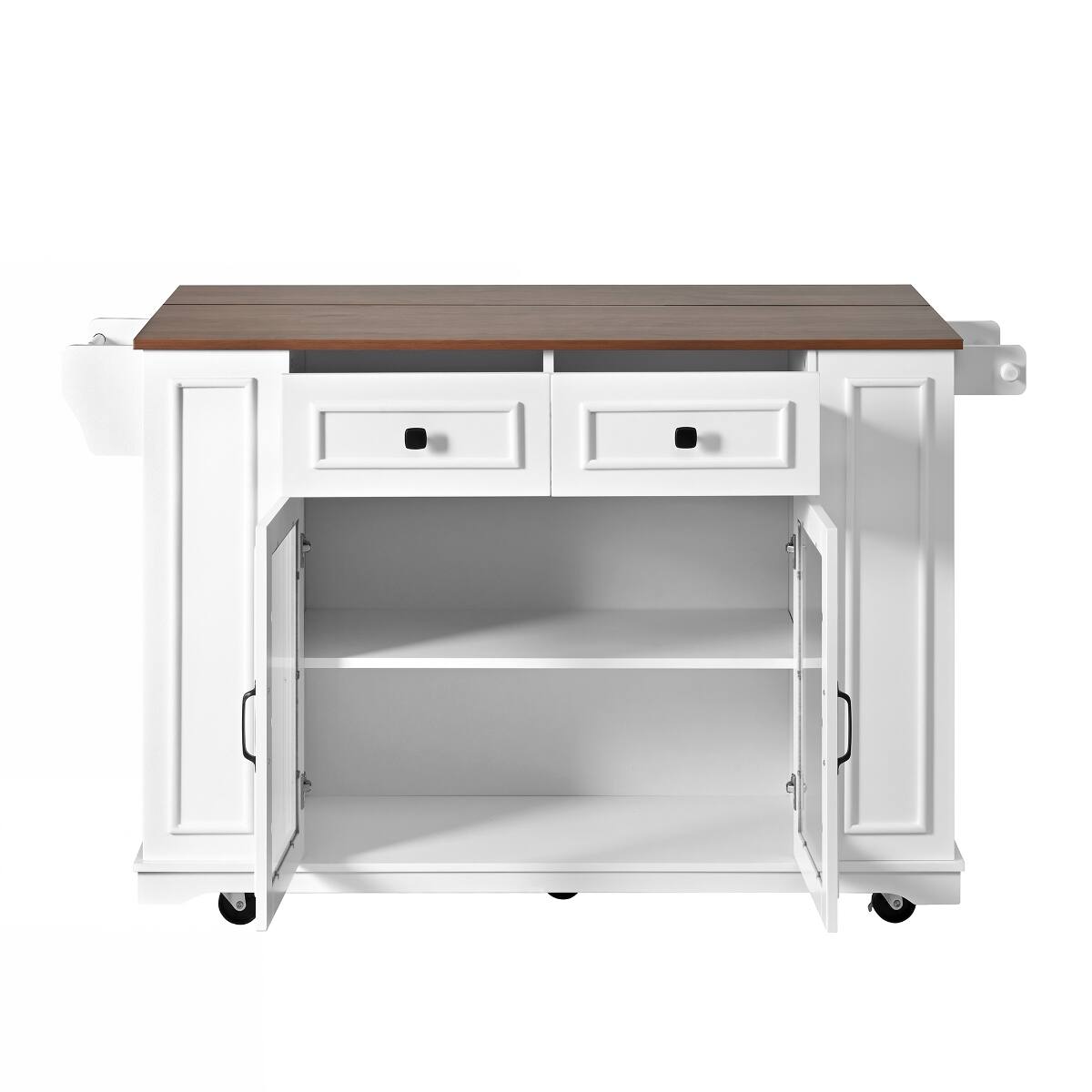 Alt View 7. Loheer - Loheer 54 inch mobile kitchen island with Power Outlet and Glass Doors, White and Walnut - White+Walnut.