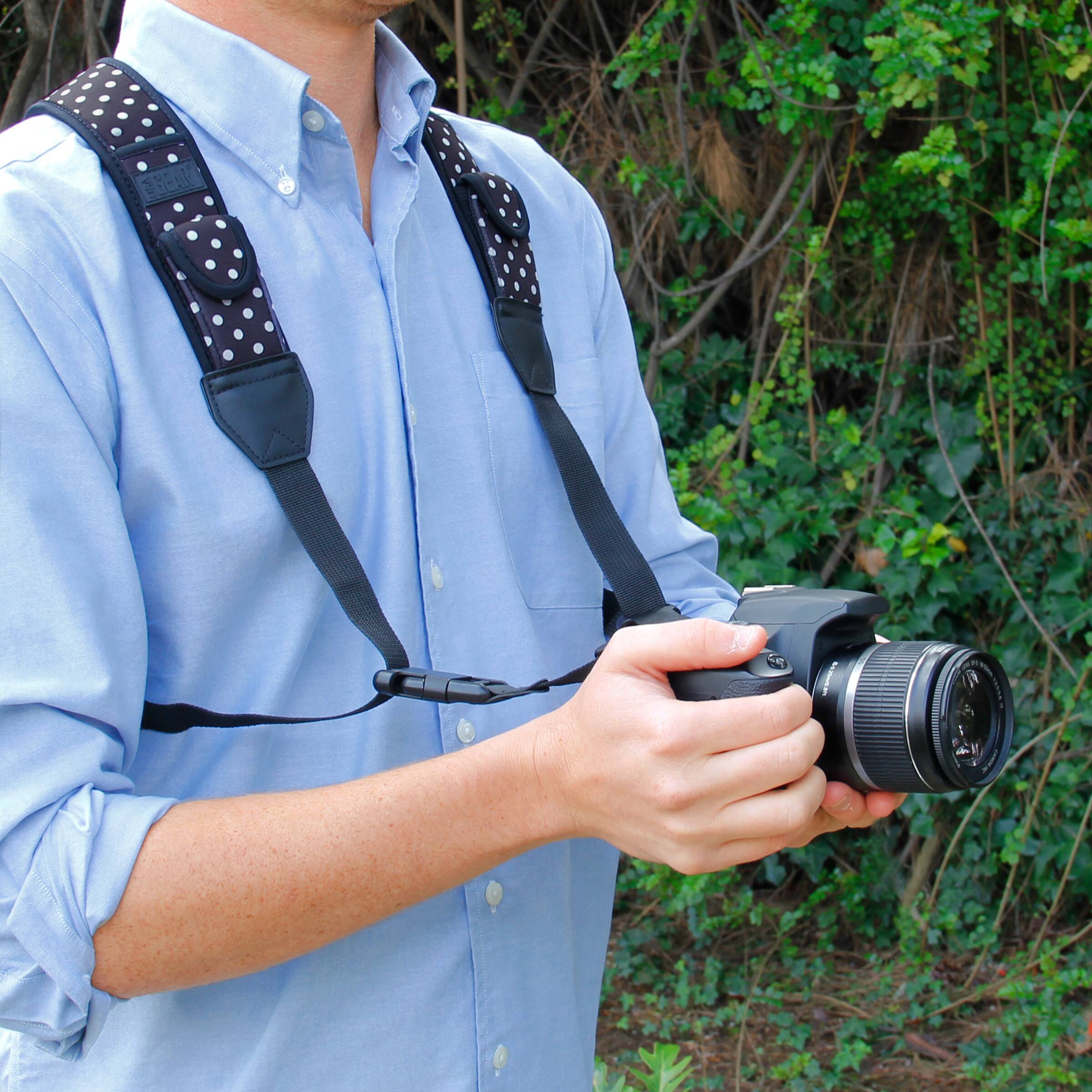 Alt View 4. USA Gear - Universally Compatible Digital Camera Harness with Key Ring Attachment - Polka Dot.