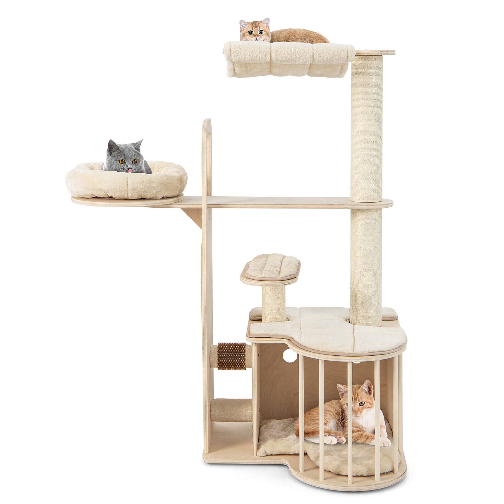 Alt View 9. Gymax - Gymax 55'' Tall Cat Tree Tower Multi-Layer Wooden Activity Center w/ Rest Condo & Hammock.