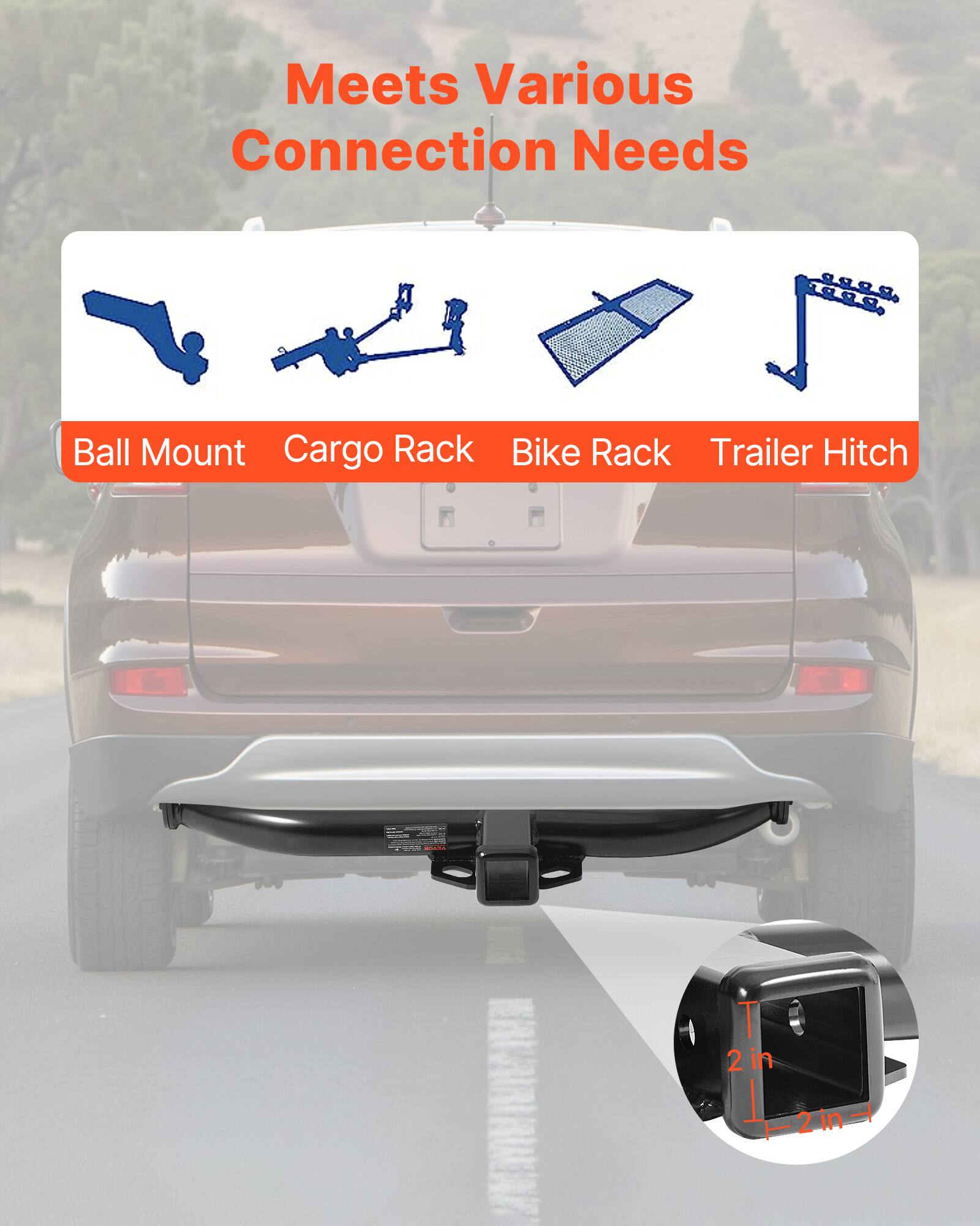 Meets Various Connection Needs

Ball Mount Cargo Rack Bike Rack Trailer Hitch

T 2 in
I 2 in