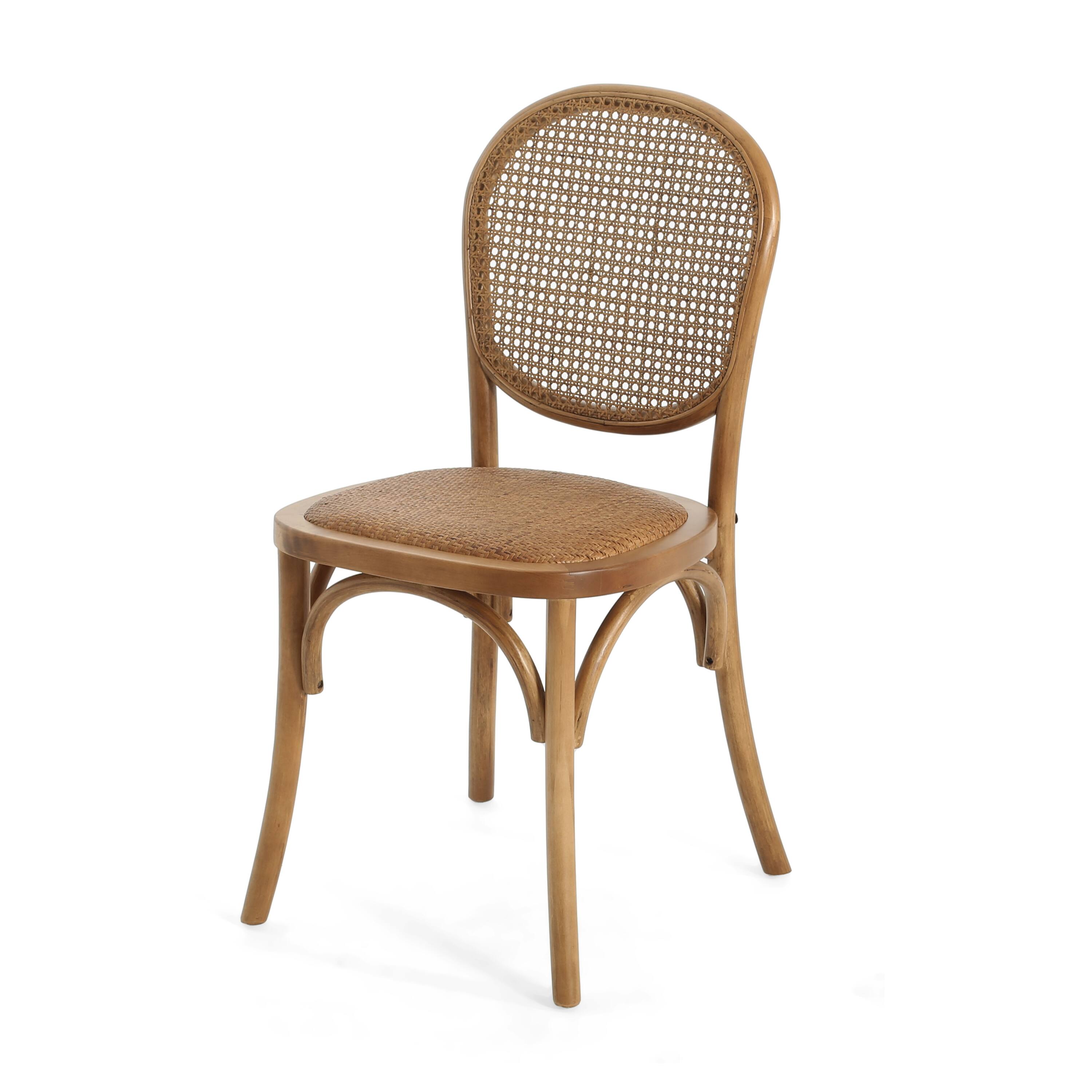 Alt View 1. Mondawe - Set of 2 Rattan and Birch Wood Dining Chairs - Light Brown.