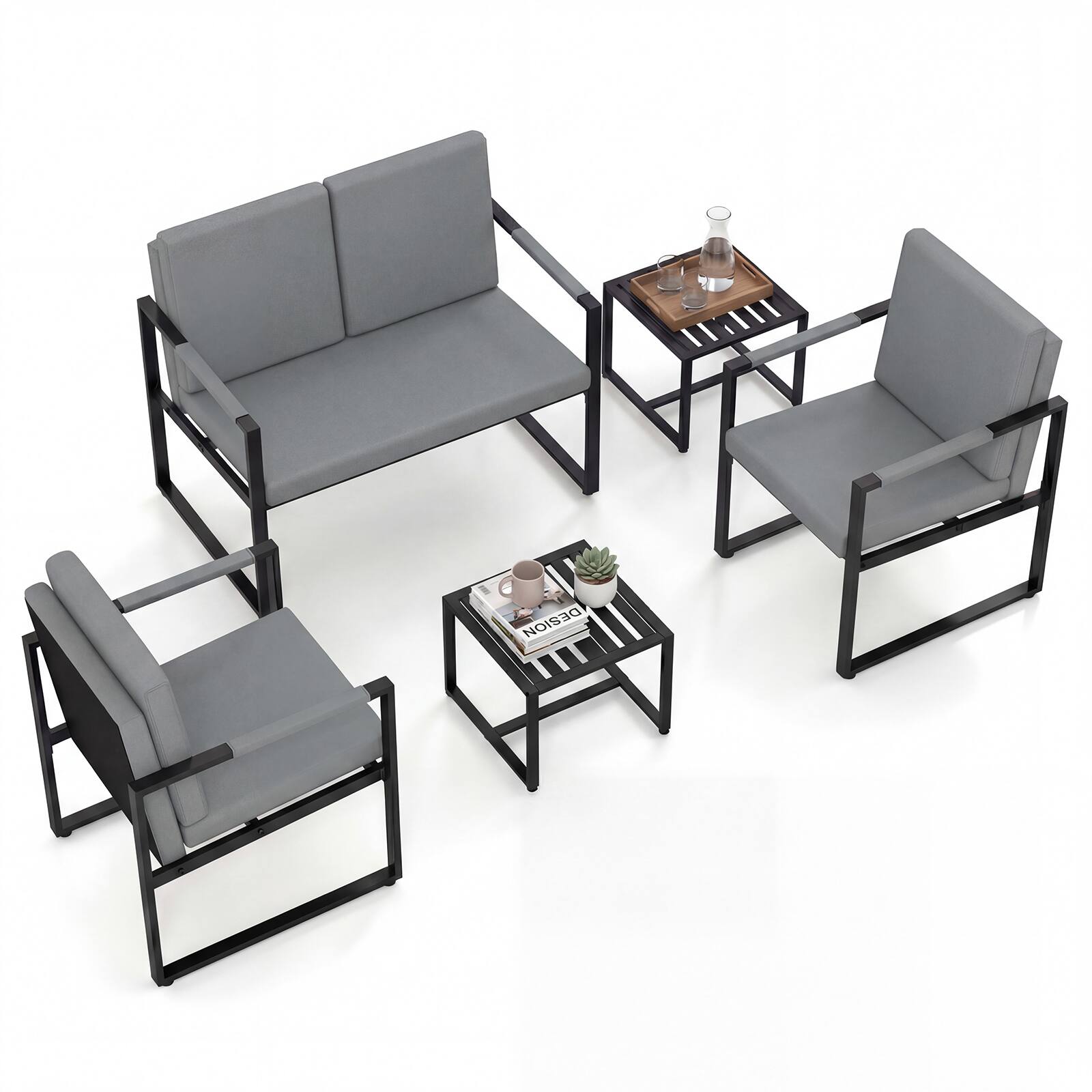 Alt View 2. WELLFOR - Set of 2 Mid-Century Modern Single Sofa Chairs with Cushions - Gray.