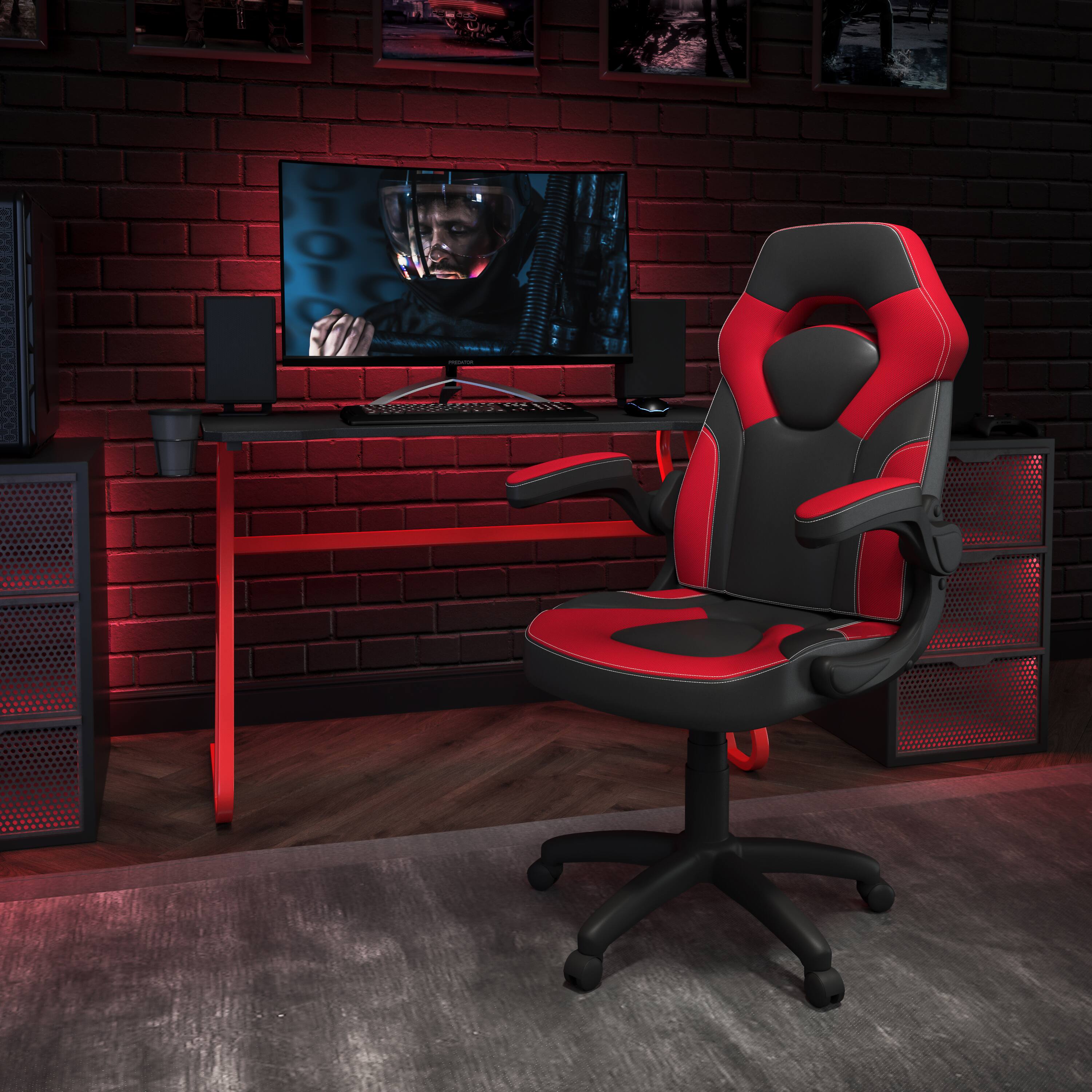Alt View 1. Emma + Oliver - Gaming Desk and Racing Chair Set with Cup Holder and Headphone Hook - Red.