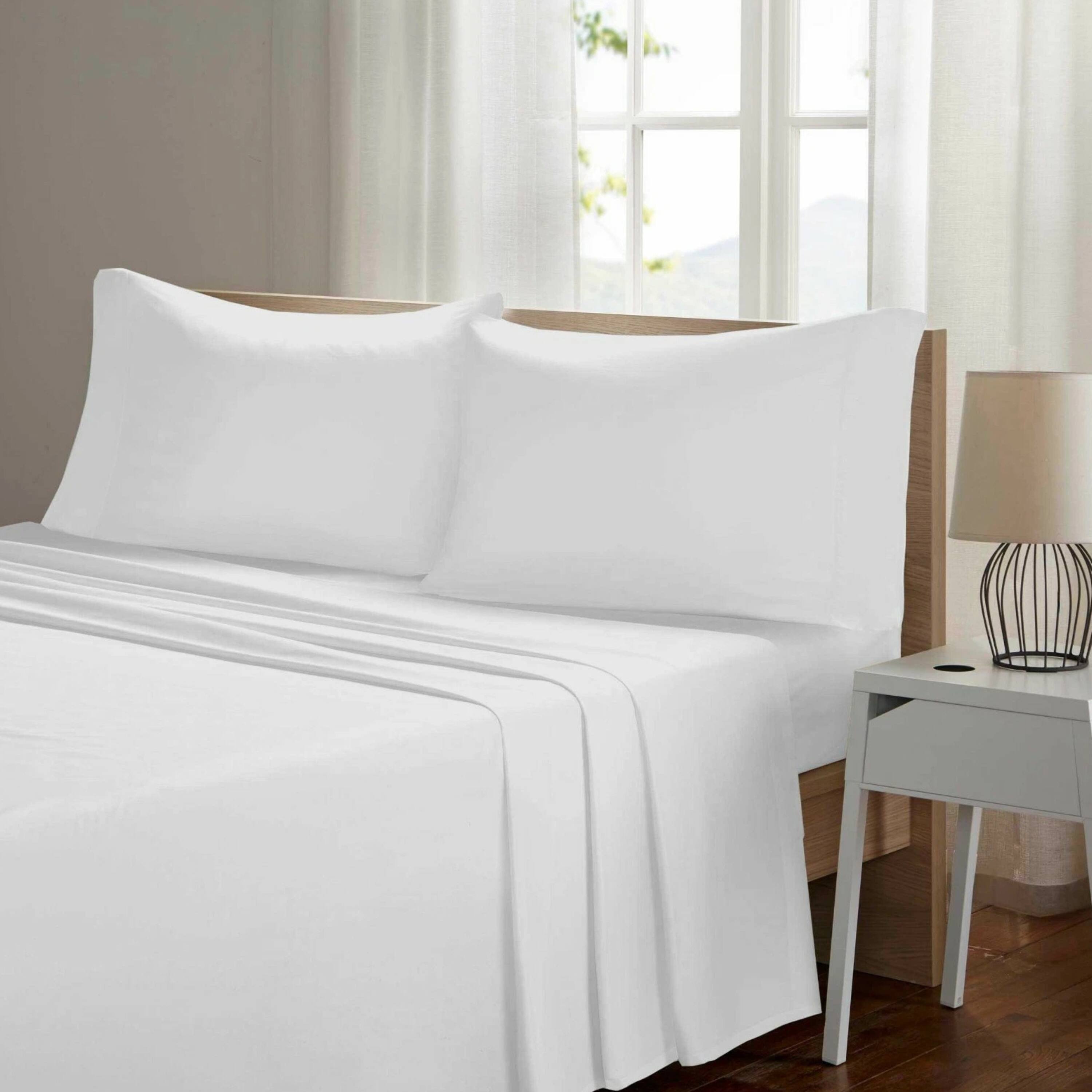 Angle. Kitcheniva - 4 Piece Bed Sheet Set Microfiber Comfort Ultra Soft Deep Pocket Sheets White King - White.