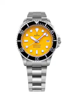 RATIO - FreeDiver Sapphire Stainless Steel Dial Automatic RTF044 200M Men's Watch - Yellow