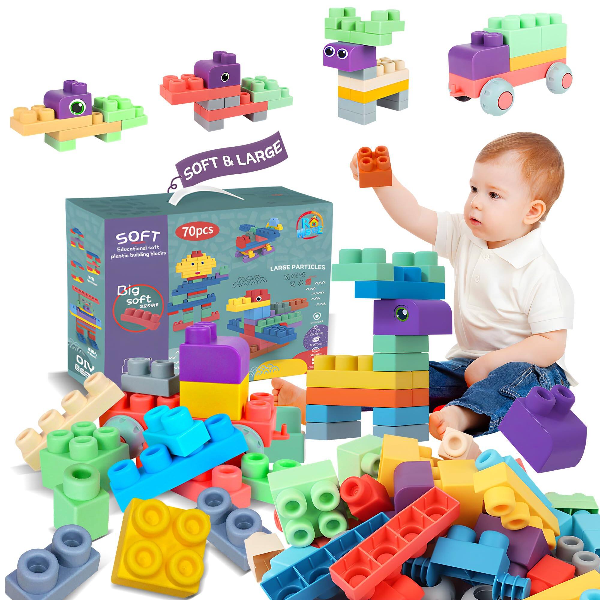 SOFT & LARGE  
Educational soft plastic building blocks  
Big soft set  
70pcs  
LARGE PARTICLES  
ROHSCE  
64 mm