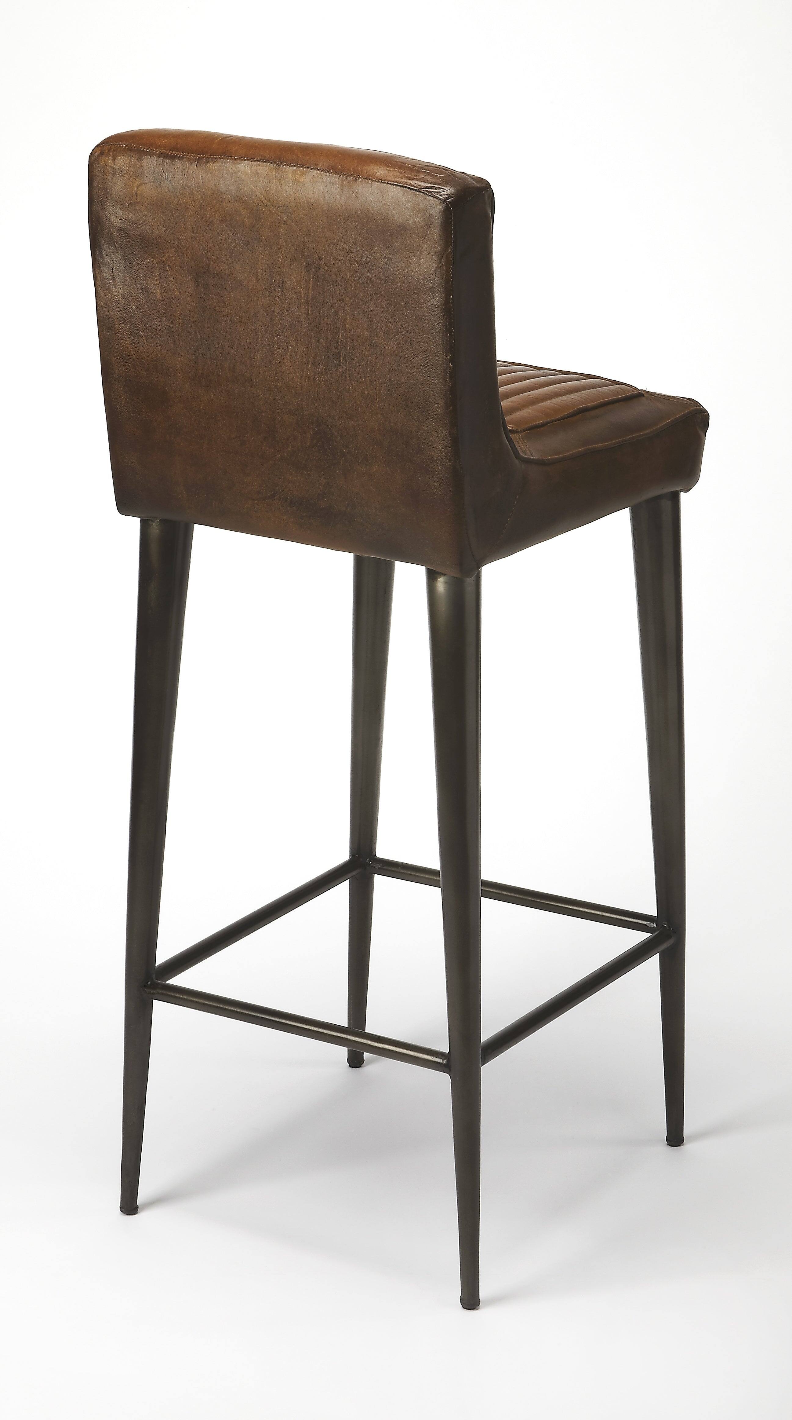 Alt View 4. Butler Specialty - Maxwell 32 in. Seat Height Leather and Iron Bar Height Stool with Back - Dark Brown.