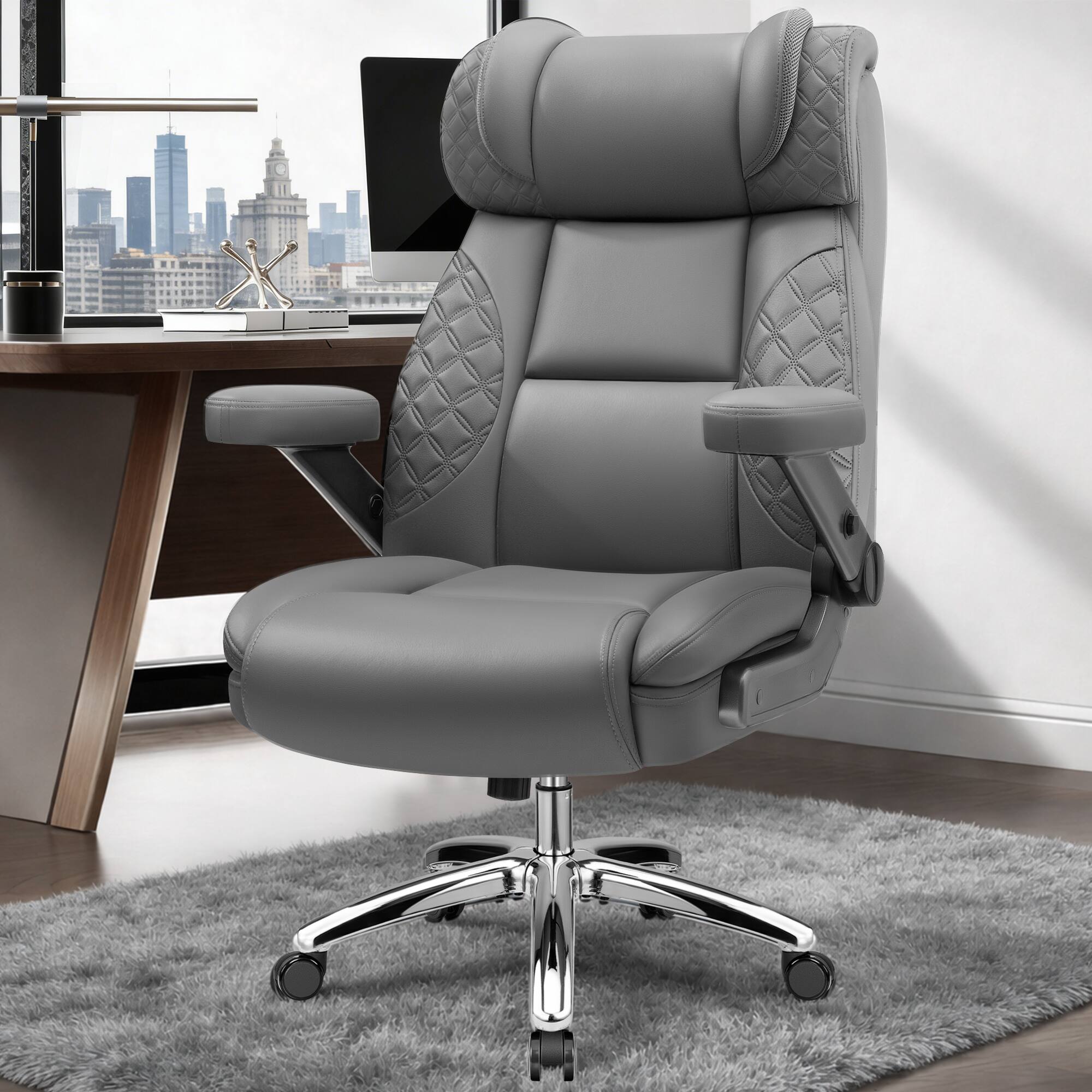 Alt View 6. KERDOM - Big Tall Ergonomic Office Chair with Air-Pumb Lumbar Support, 5D Adjustable Arms, Executive Desk Chair for Heavy People - Grey.